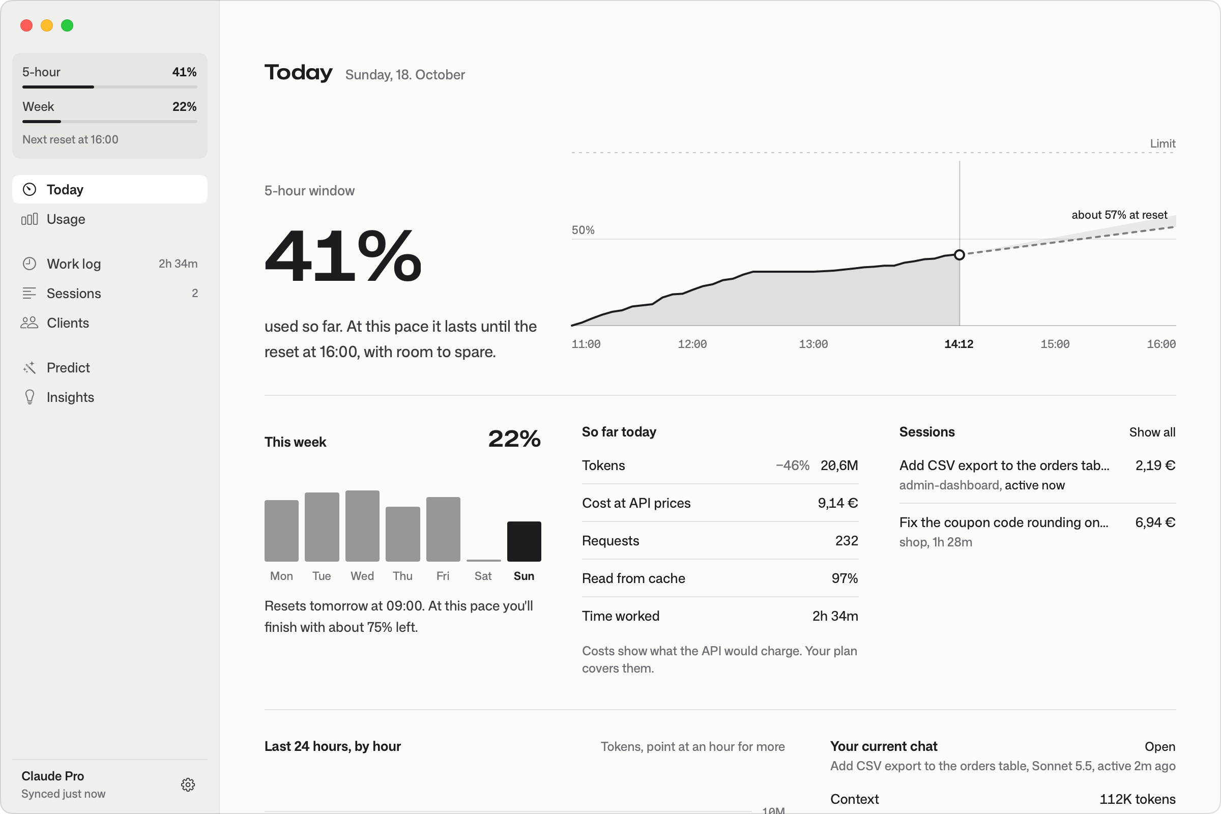 Plenty's Today screen with demo data