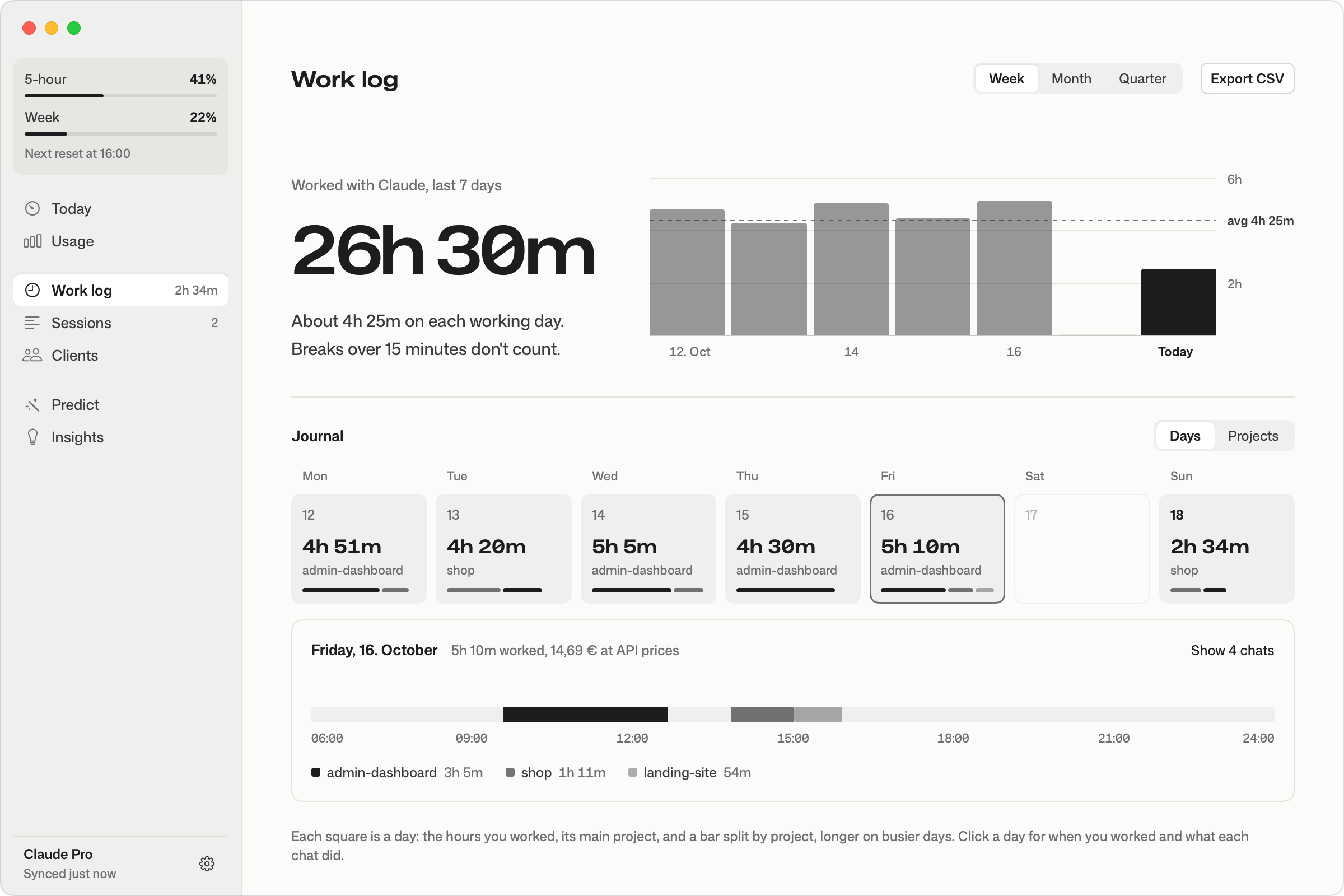 Plenty's work log with demo data